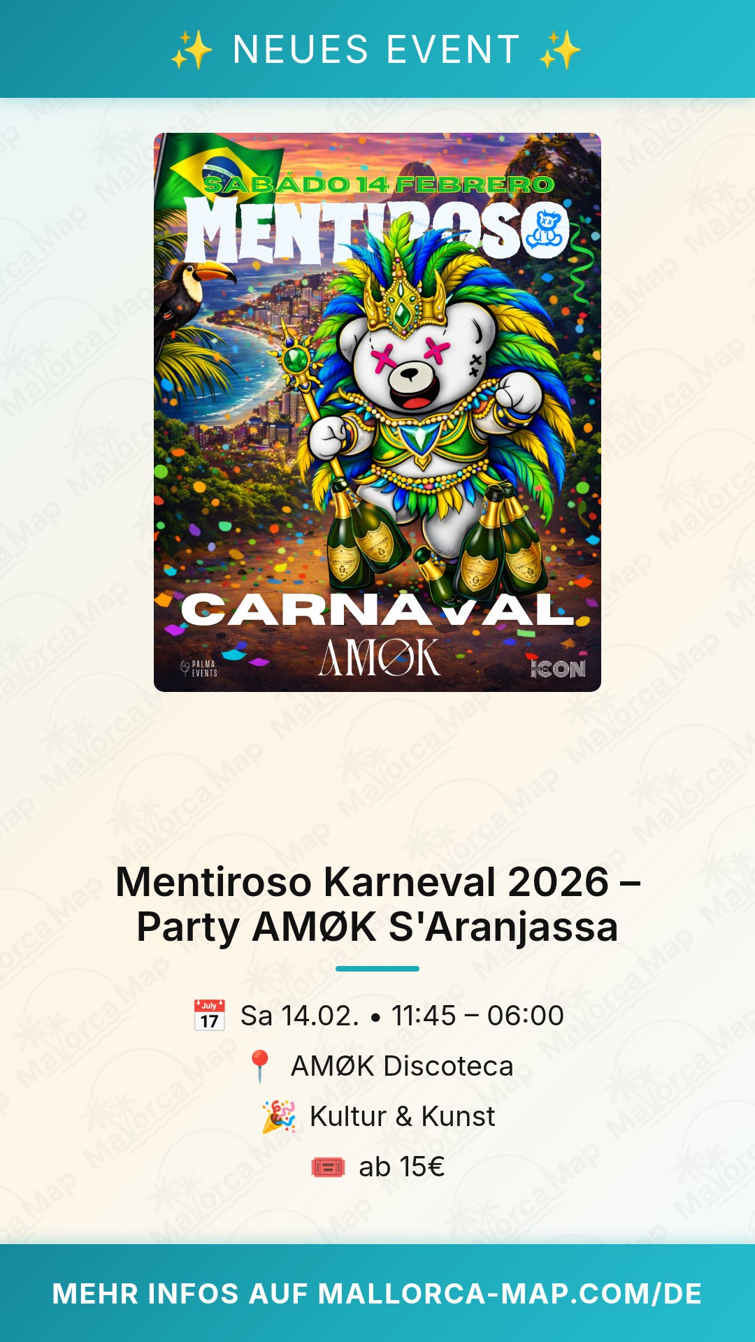 Mentiroso Carnaval 2026 – Fiesta en AMØK Discoteca S'Aranjassa