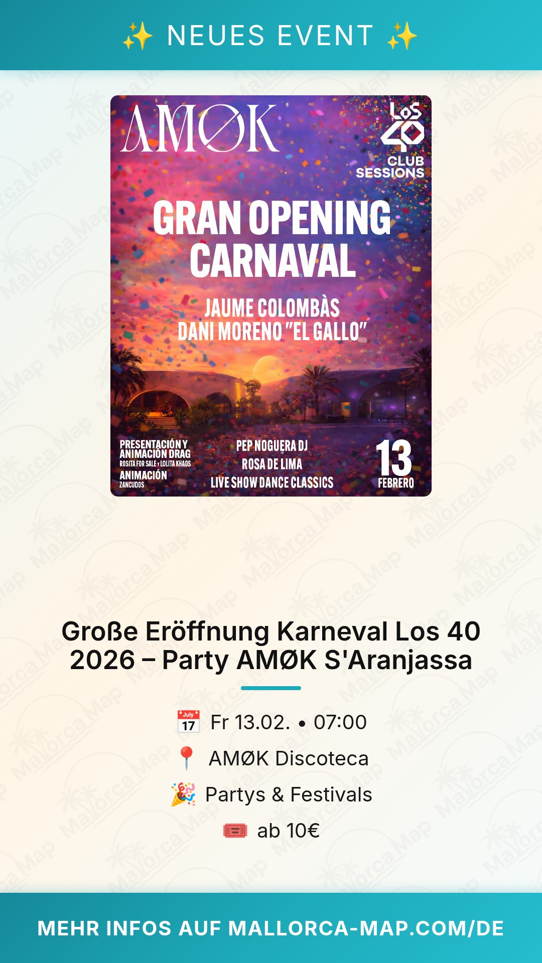 Gran Opening Carnaval Los 40 2026 – AMØK S'Aranjassa