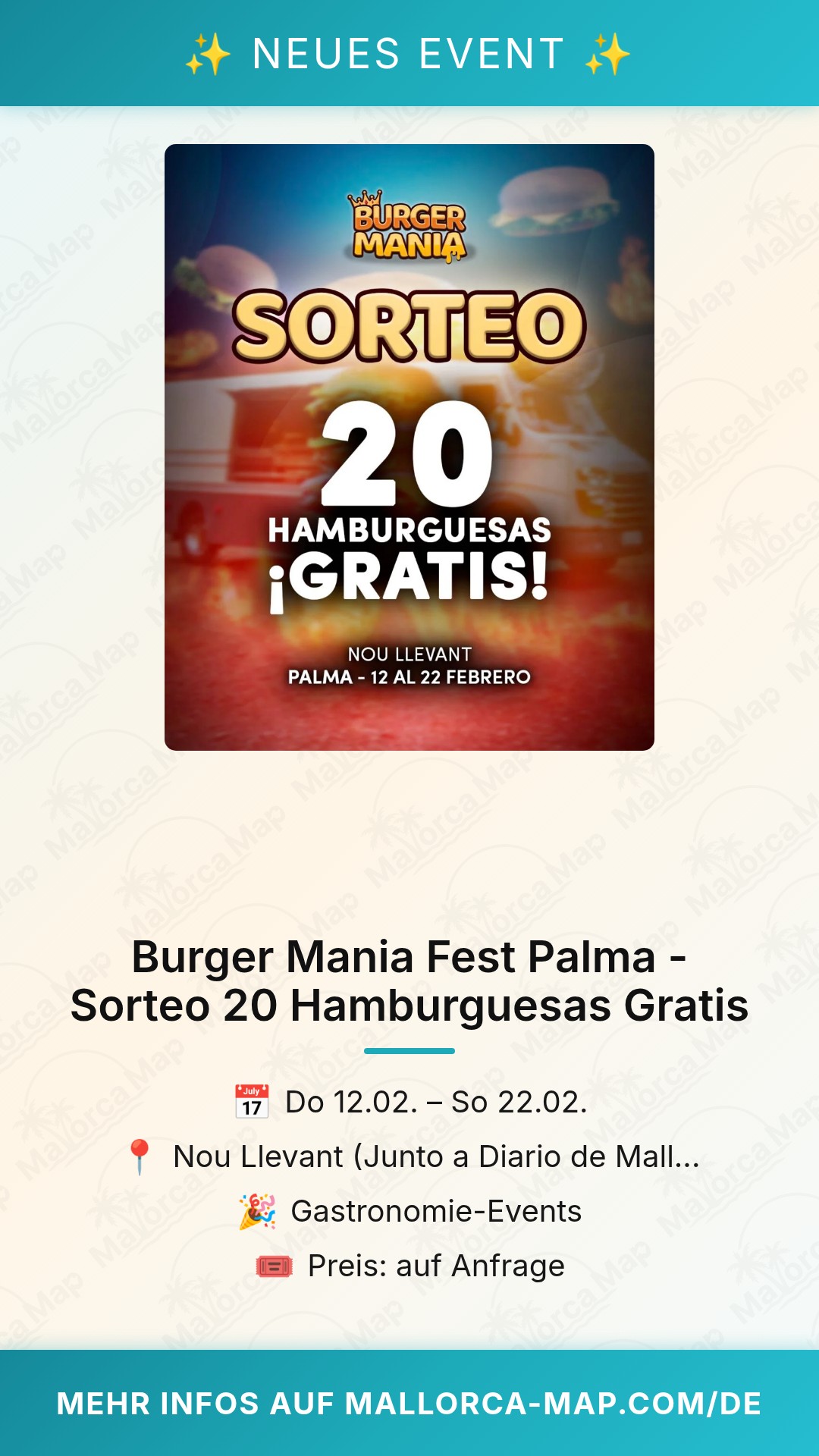 Burger Mania Fest Palma - Sorteo 20 Hamburguesas Gratis