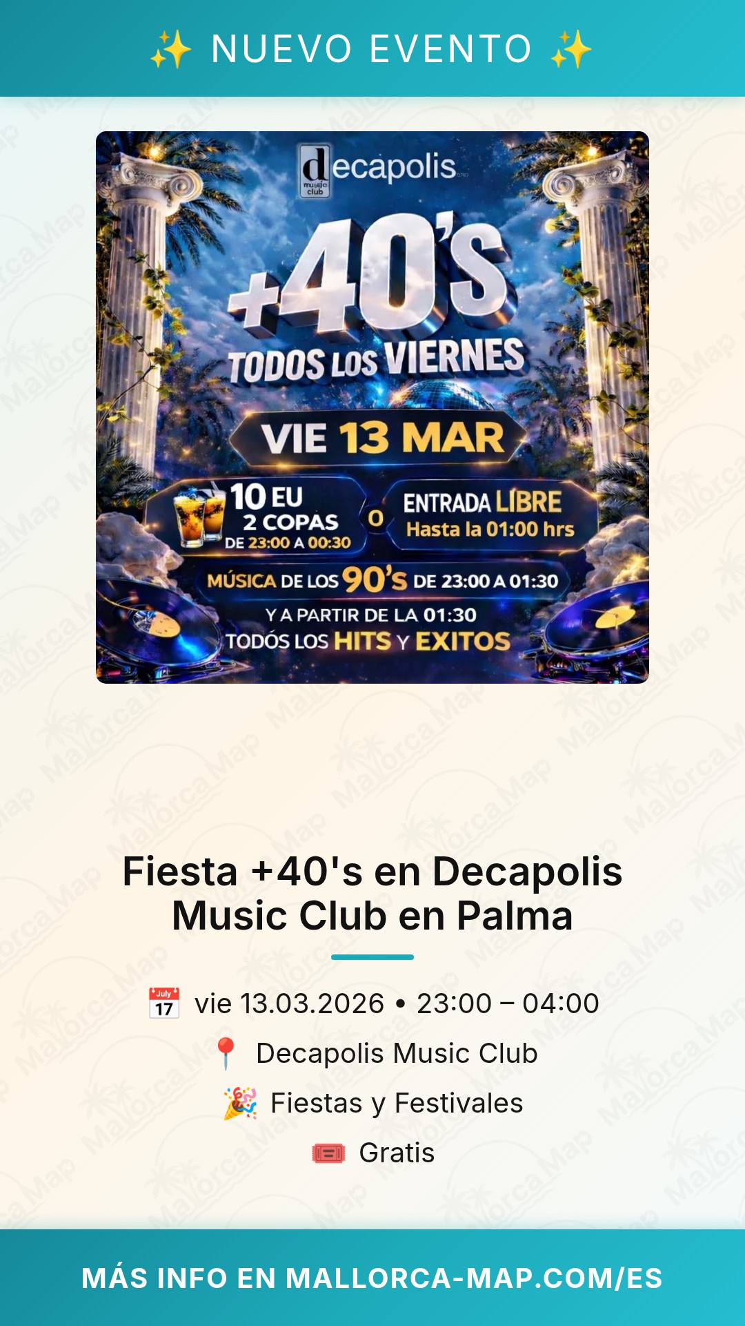 Fiesta +40's en Decapolis Music Club en Palma - Imagen 1